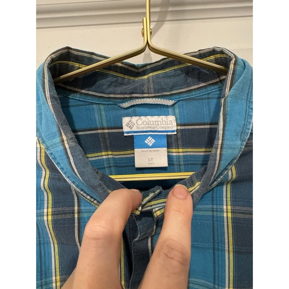 COLUMBIA Men's Long Sleeve Plaid Shirt Jacket Large L Tall Blue Casual Rugged